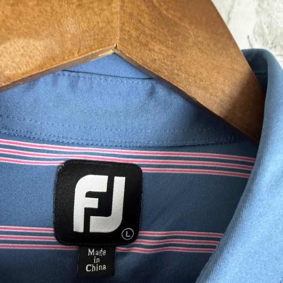 FootJoy Light Blue Pink Striped Performance Button Down Golf Polo Mens LARGE - Picture 3 of 7